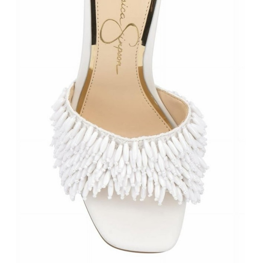 Jessica Simpson Olya Beaded Fringe Heels | White Slide Sandals | Size 9.5 - Picture 5 of 5